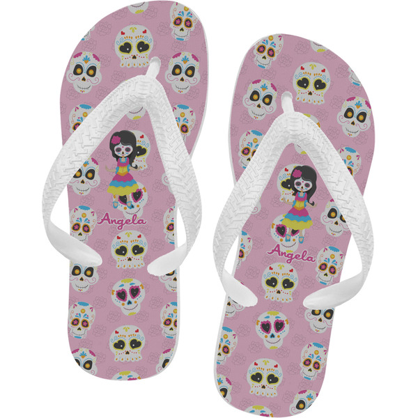 Custom Kids Sugar Skulls Flip Flops - Large (Personalized)