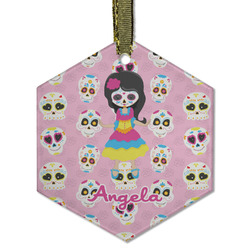 Kids Sugar Skulls Flat Glass Ornament - Hexagon w/ Name or Text