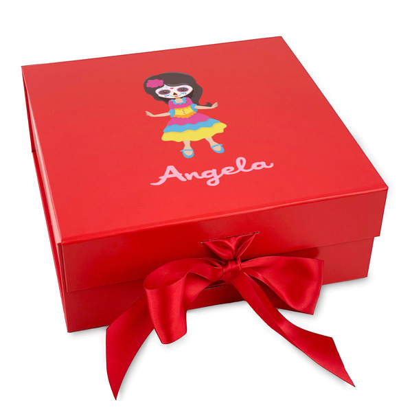 Custom Kids Sugar Skulls Gift Box with Magnetic Lid - Red (Personalized)