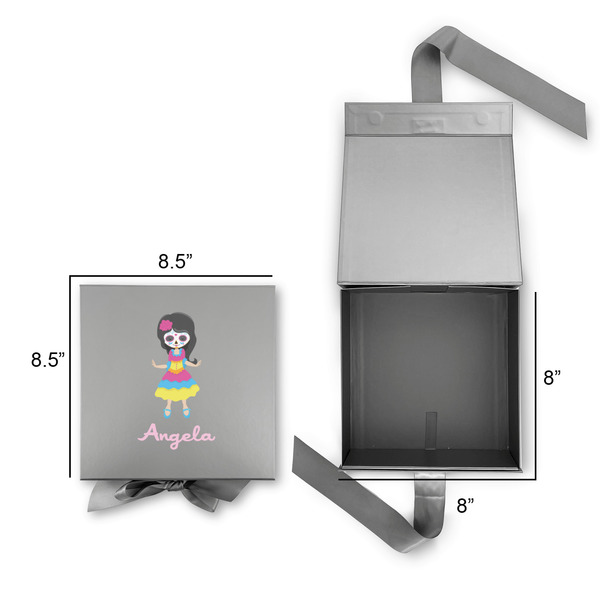 Kids Sugar Skulls Gift Boxes with Magnetic Lid - Silver - Open & Closed