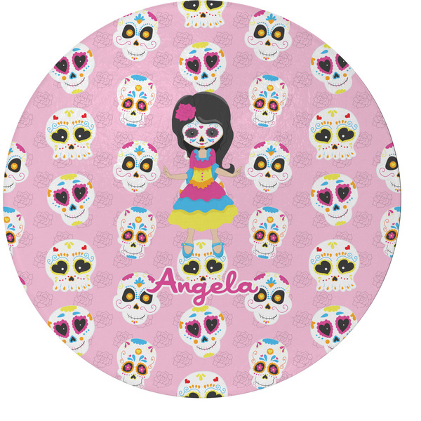 Custom Kids Sugar Skulls Round Glass Cutting Board (Personalized)