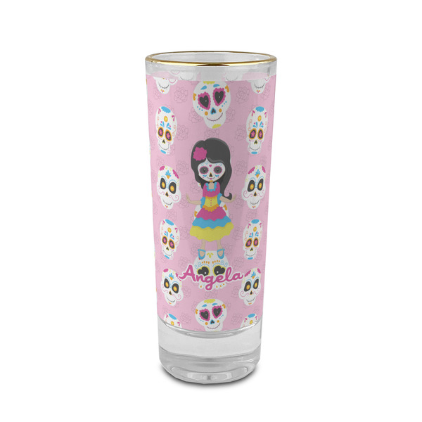 Custom Kids Sugar Skulls 2 oz Shot Glass - Glass with Gold Rim (Personalized)