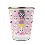 Kids Sugar Skulls Glass Shot Glass - 1.5 oz - with Gold Rim - Set of 4 (Personalized)