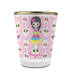 Kids Sugar Skulls Glass Shot Glass - 1.5 oz - with Gold Rim - Set of 4 (Personalized)