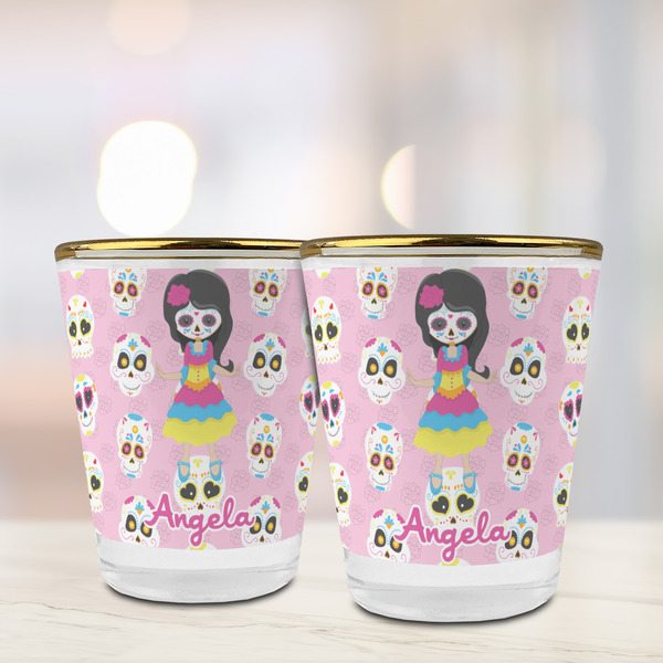 Kids Sugar Skulls Glass Shot Glass - with gold rim - LIFESTYLE