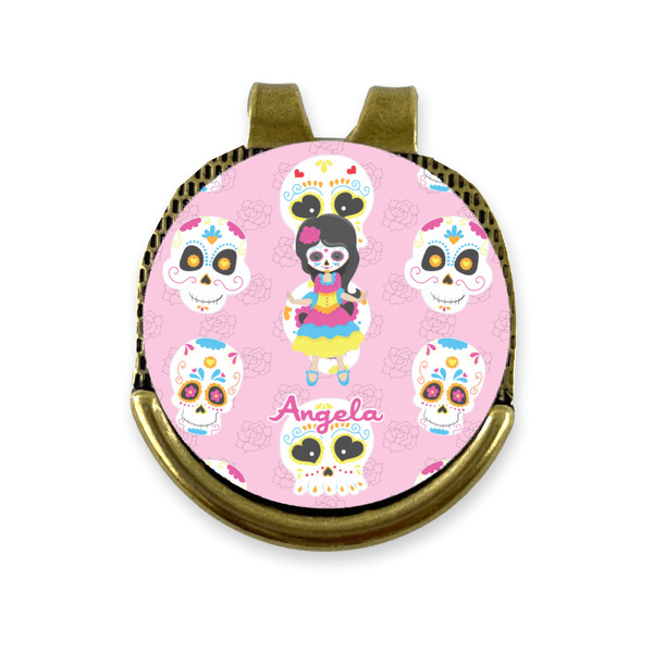 Custom Kids Sugar Skulls Golf Ball Marker - Hat Clip - Gold