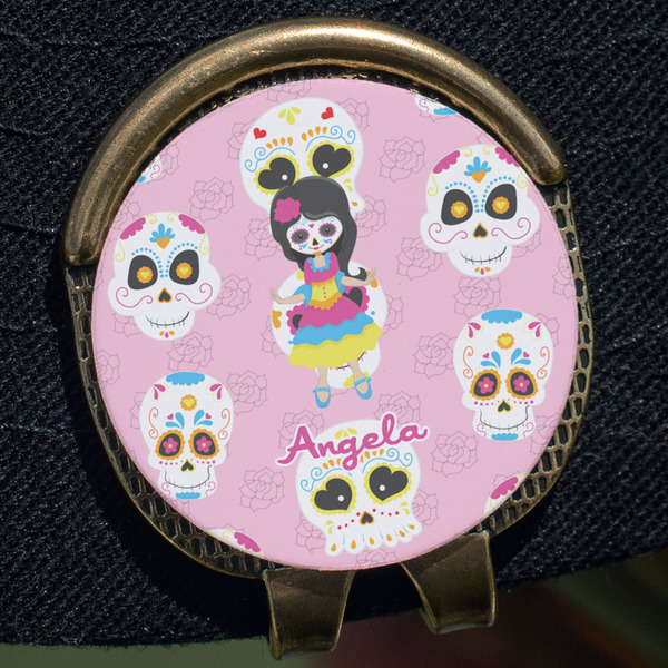 Kids Sugar Skulls Golf Ball Marker Hat Clip - Gold - Close Up
