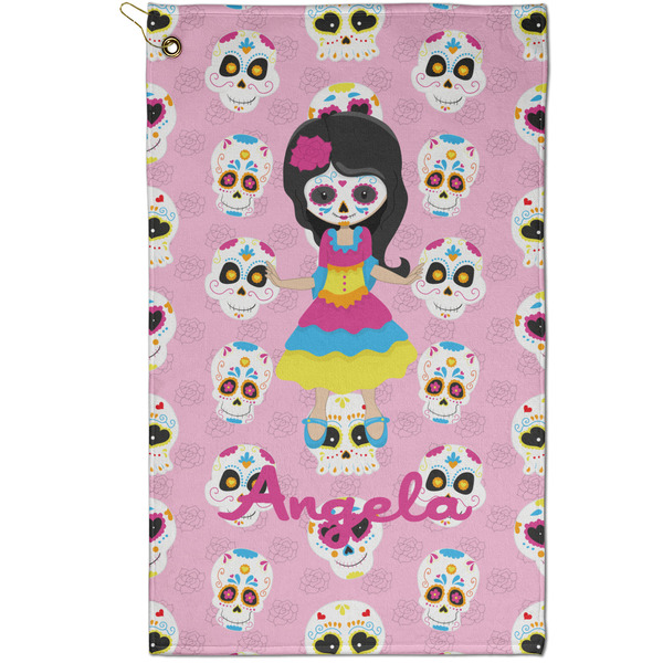 Custom Kids Sugar Skulls Golf Towel - Poly-Cotton Blend - Small w/ Name or Text
