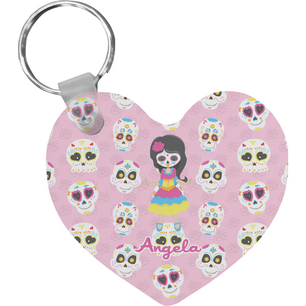 Custom Kids Sugar Skulls Heart Plastic Keychain w/ Name or Text