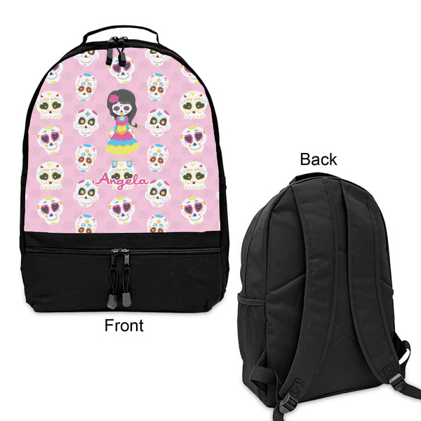 Kids Sugar Skulls Large Backpack - Black - Front & Back View