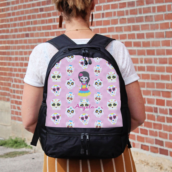 Kids Sugar Skulls Large Backpack - Black - On Back