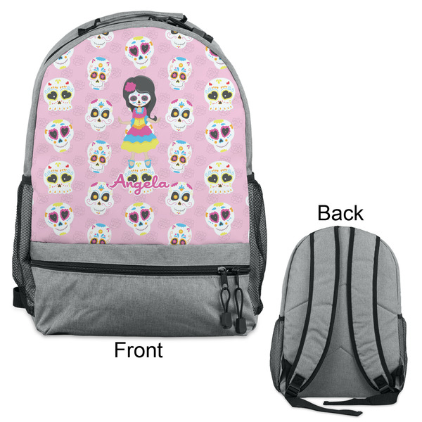 Kids Sugar Skulls Large Backpack - Gray - Front & Back View