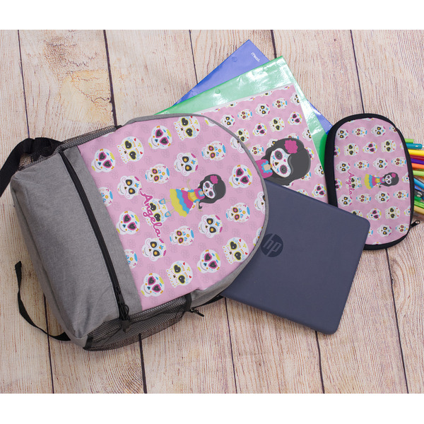 Kids Sugar Skulls Large Backpack - Gray - With Stuff
