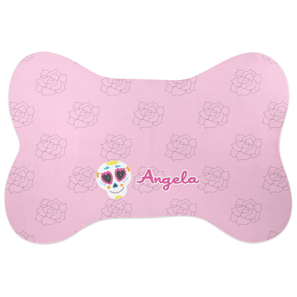 Custom Kids Sugar Skulls Bone Shaped Dog Food Mat (Large) (Personalized)