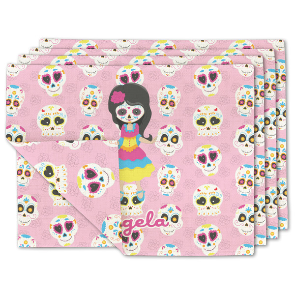 Custom Kids Sugar Skulls Double-Sided Linen Placemat - Set of 4 w/ Name or Text