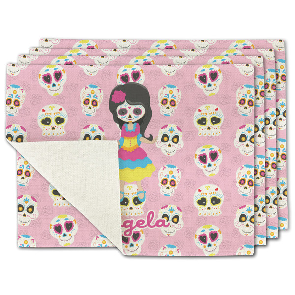 Custom Kids Sugar Skulls Single-Sided Linen Placemat - Set of 4 w/ Name or Text