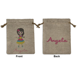 Kids Sugar Skulls Medium Burlap Gift Bag - Front & Back (Personalized)