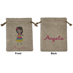 Kids Sugar Skulls Medium Burlap Gift Bag - Front & Back (Personalized)