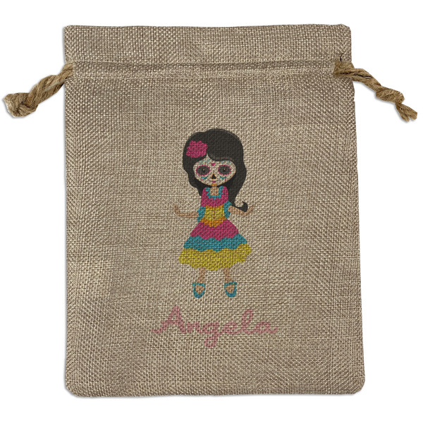 Custom Kids Sugar Skulls Medium Burlap Gift Bag - Front (Personalized)