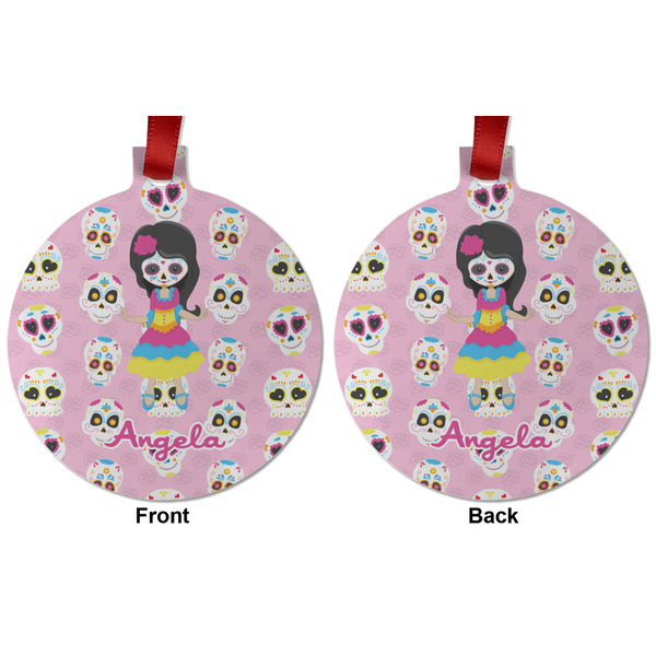 Kids Sugar Skulls Metal Ball Ornament - Front and Back
