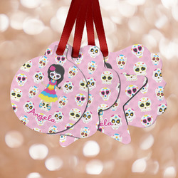 Kids Sugar Skulls Metal Ornaments - Double Sided w/ Name or Text