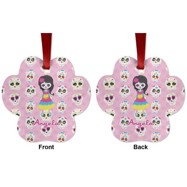 Kids Sugar Skulls Metal Paw Ornament - Front and Back