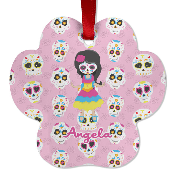 Custom Kids Sugar Skulls Metal Paw Ornament - Double Sided w/ Name or Text