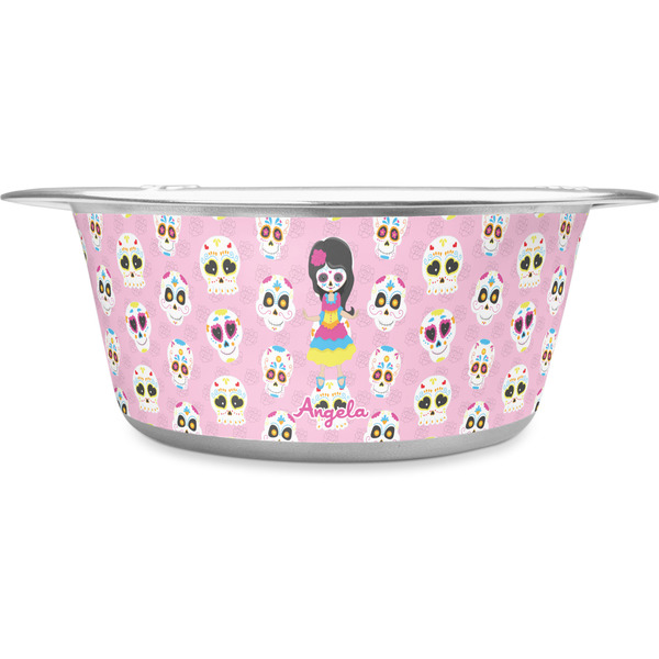 Custom Kids Sugar Skulls Stainless Steel Dog Bowl - Medium (Personalized)