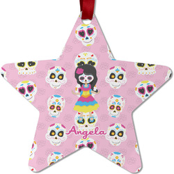 Kids Sugar Skulls Metal Star Ornament - Double Sided w/ Name or Text