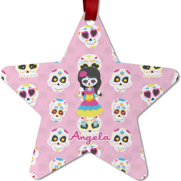 Custom Kids Sugar Skulls Metal Star Ornament - Double Sided w/ Name or Text