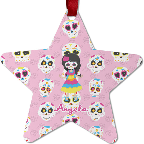 Custom Kids Sugar Skulls Metal Star Ornament - Double Sided w/ Name or Text