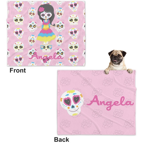 Kids Sugar Skulls Microfleece Dog Blanket - Large- Front & Back