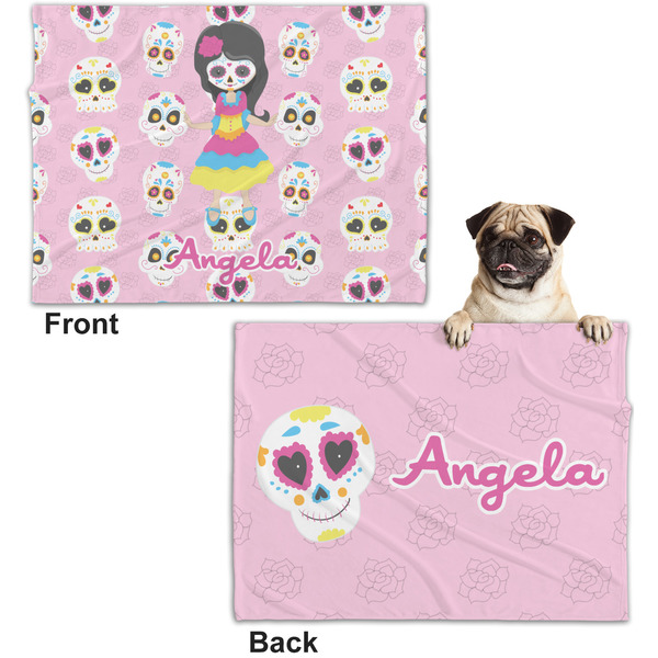 Kids Sugar Skulls Microfleece Dog Blanket - Regular - Front & Back