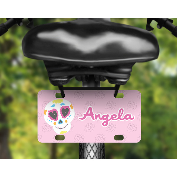 Kids Sugar Skulls Mini License Plate on Bicycle