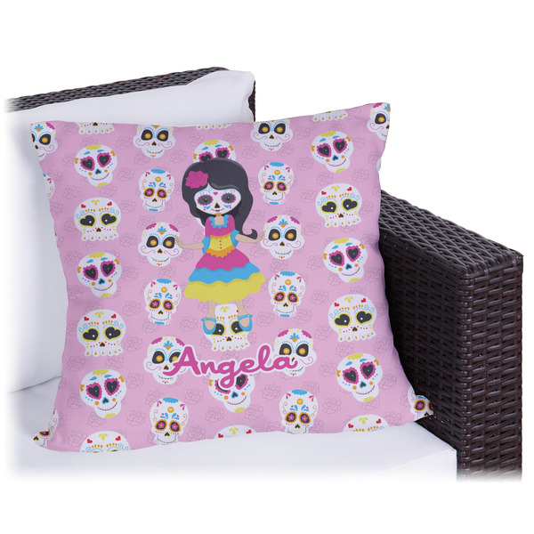 Custom Kids Sugar Skulls Outdoor Pillow (Personalized)