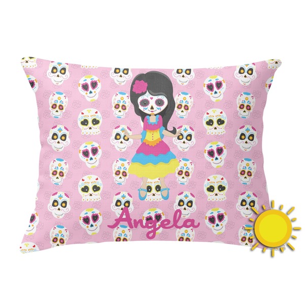 Custom Kids Sugar Skulls Outdoor Throw Pillow (Rectangular) (Personalized)