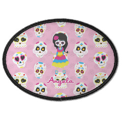 Kids Sugar Skulls Iron On Oval Patch w/ Name or Text