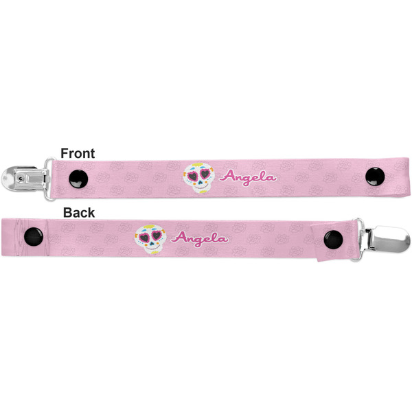 Kids Sugar Skulls Pacifier Clip - Front and Back