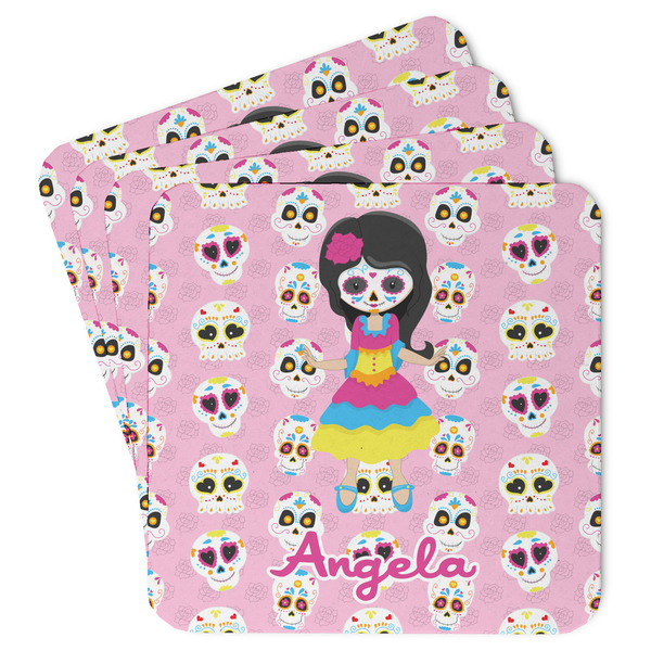 Custom Kids Sugar Skulls Paper Coasters w/ Name or Text