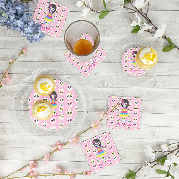 Kids Sugar Skulls Paper Coasters - In Context