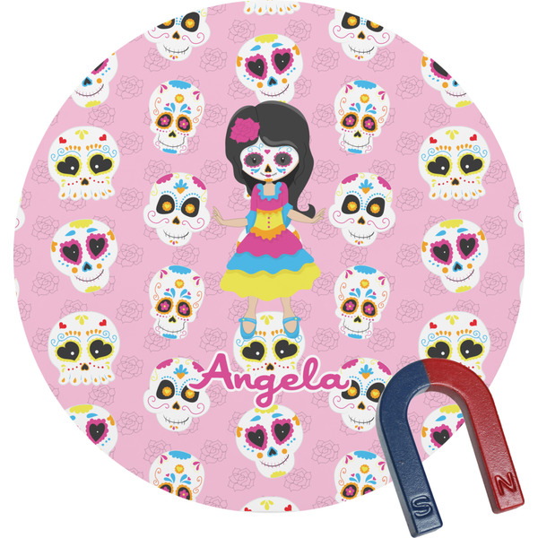 Custom Kids Sugar Skulls Round Fridge Magnet (Personalized)