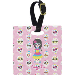 Kids Sugar Skulls Plastic Luggage Tag - Square w/ Name or Text
