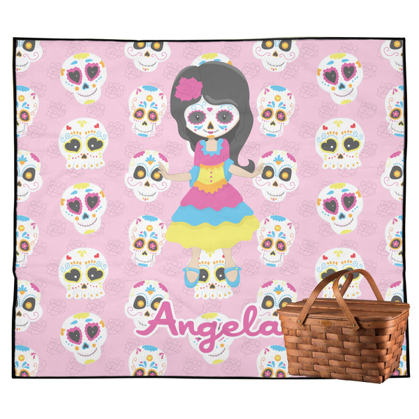 Custom Kids Sugar Skulls Outdoor Picnic Blanket (Personalized)