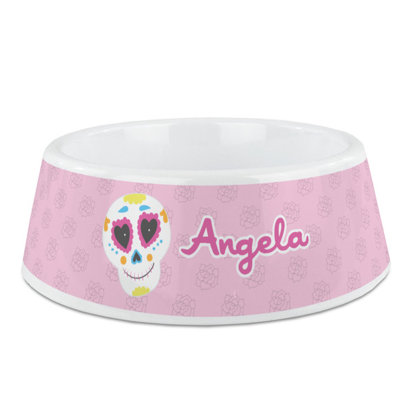 Custom Kids Sugar Skulls Plastic Dog Bowl (Personalized)