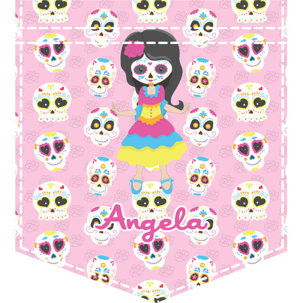 Custom Kids Sugar Skulls Iron On Faux Pocket (Personalized)