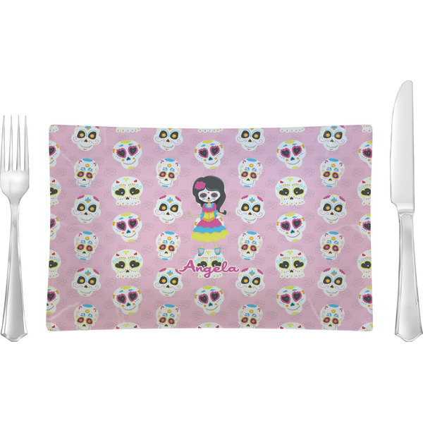 Custom Kids Sugar Skulls Rectangular Glass Lunch / Dinner Plate - Single or Set (Personalized)