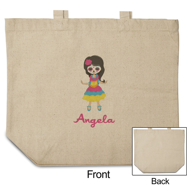 Kids Sugar Skulls Reusable Cotton Grocery Bag - Front & Back View