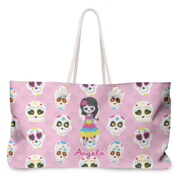 Custom Kids Sugar Skulls Large Tote Bag with Rope Handles (Personalized)