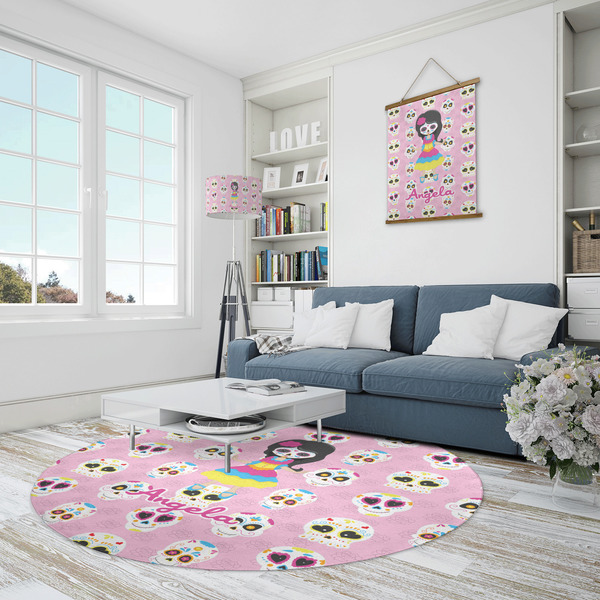 Kids Sugar Skulls Round Area Rug - IN CONTEXT