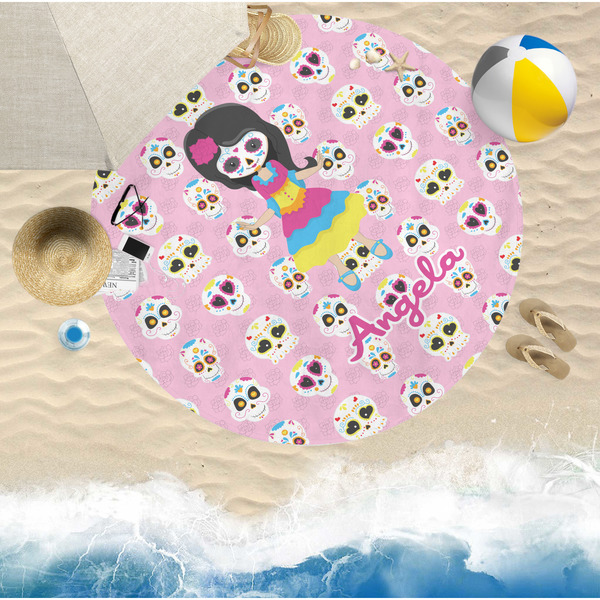 Kids Sugar Skulls Round Beach Towel Lifestyle